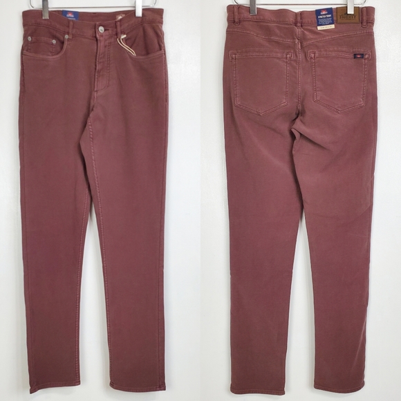 NWT Faherty stretch Terry 5 pockets pants jeans fall burgundy slim straight - Picture 1 of 13